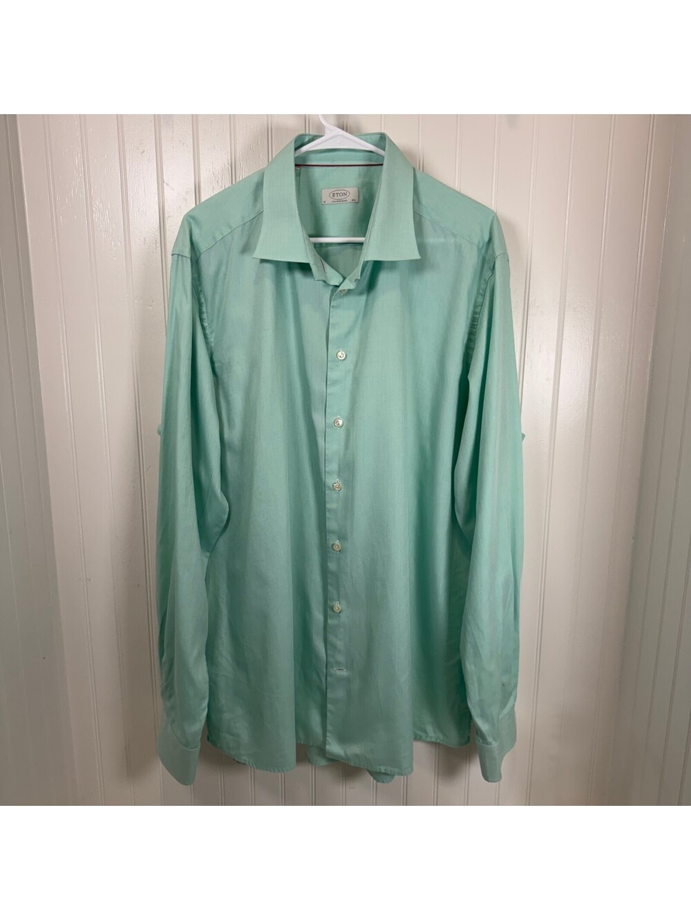 Eton Contemporary Fit Men's Dress Shirt 18.5 47 Mint Green Long Sleeve